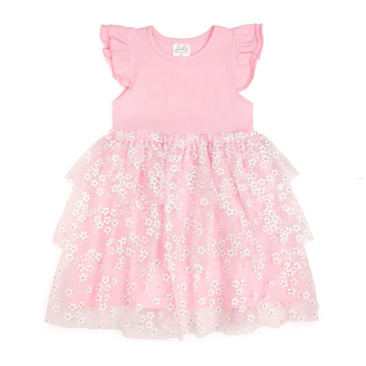 Sweet Wink Pink Ditsy Daisy Easter Tiered Short Sleeve Tutu Dress