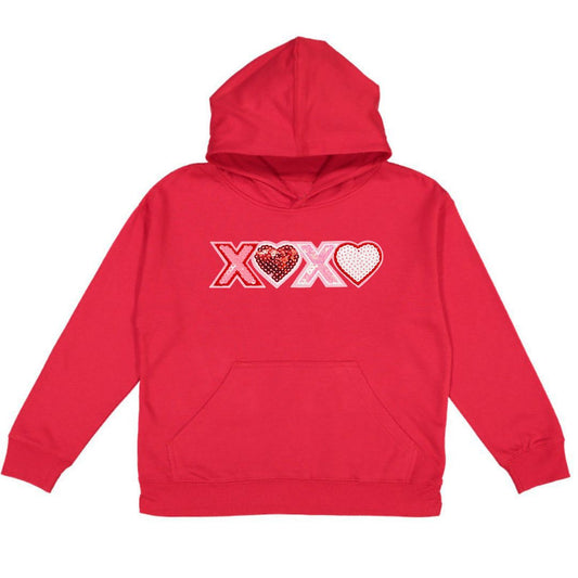 Sweet Wink XOXO Sequin Patch Valentine's Day Youth Hoodie - Red