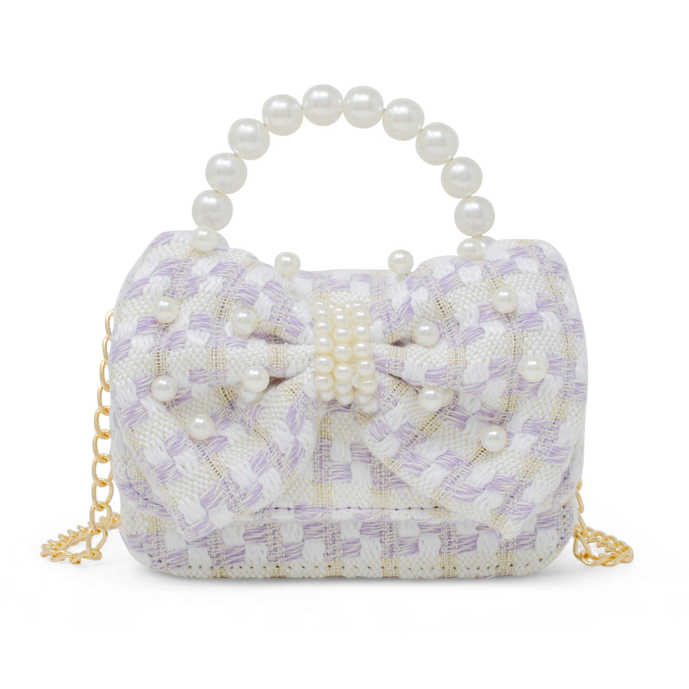 Tweed Jumbo Pearl Bow Bag - Purple