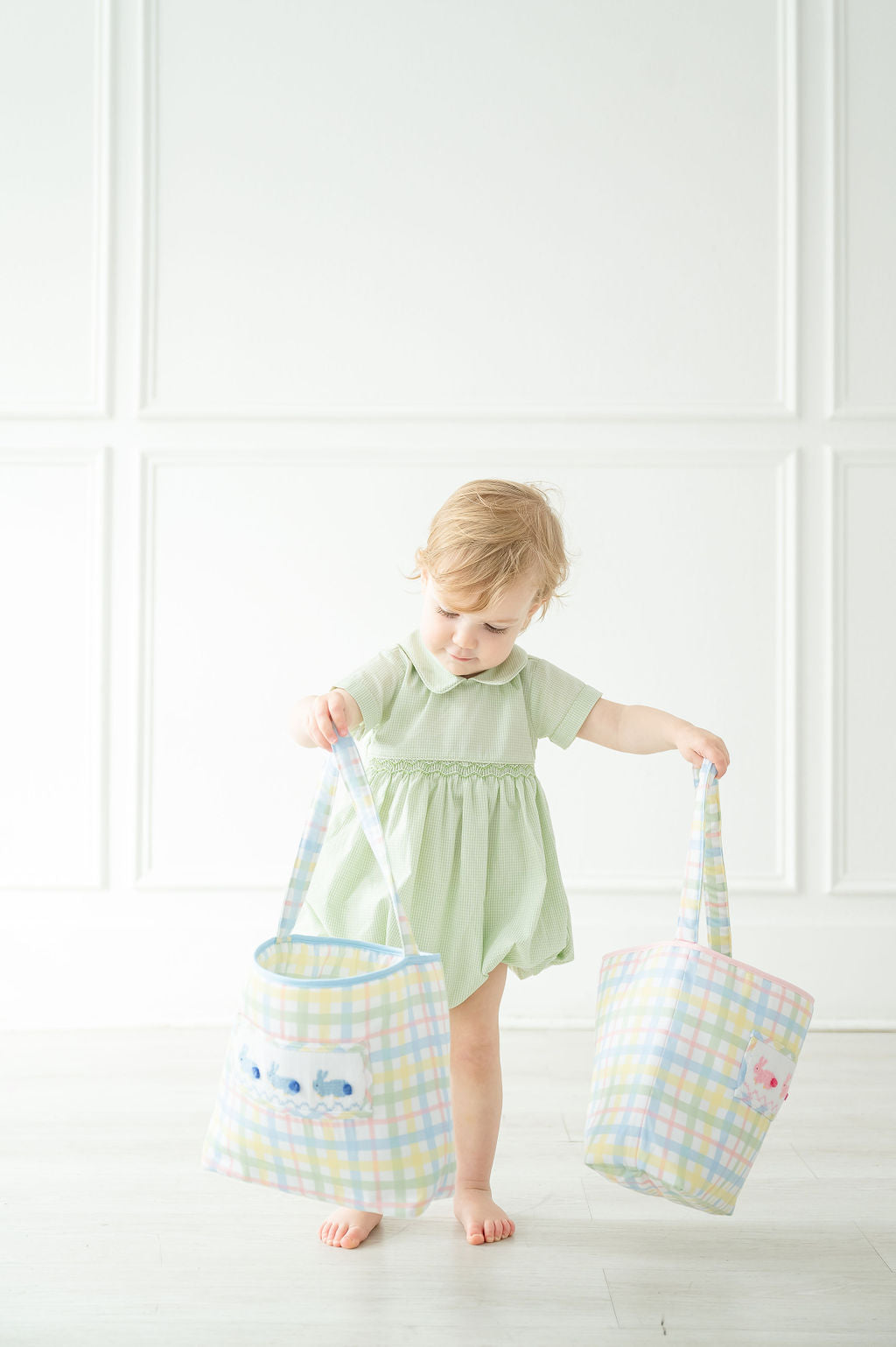 Ruth and Ralph Blue Smocked Bunnies Easter Basket