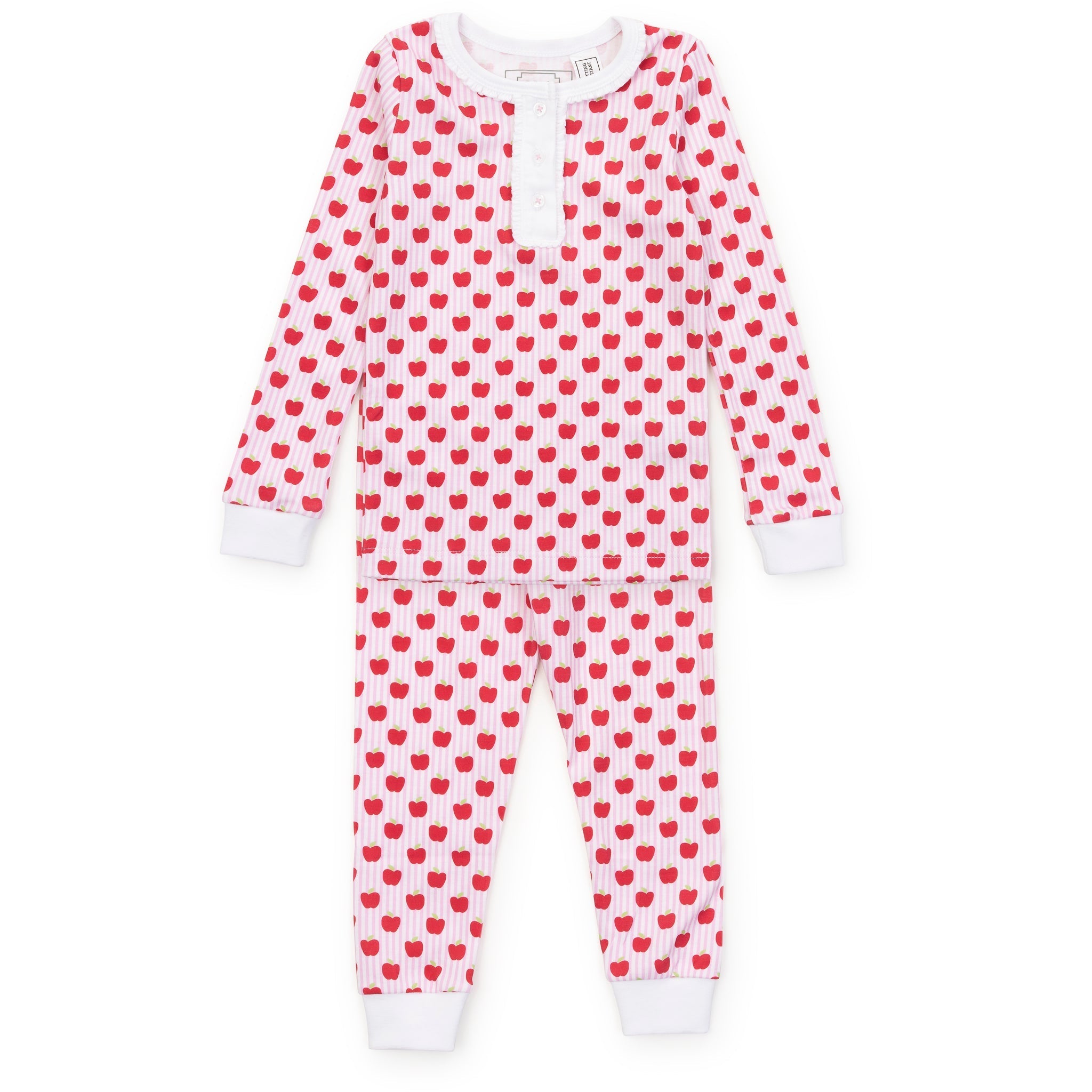 Lila and Hayes Alden Girls' Pima Cotton Pajama Pant Set - Schoolhouse Apples Pink