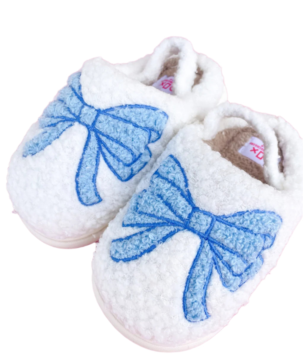 Rock Paper Scissors Blue Bow Slippers