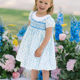 Isadora Floral Blue Short Puff Dress
