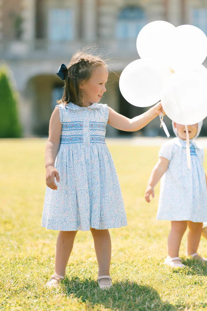 Antionette Paris Olympe Floral Blue Sleeveless Smocked Dress
