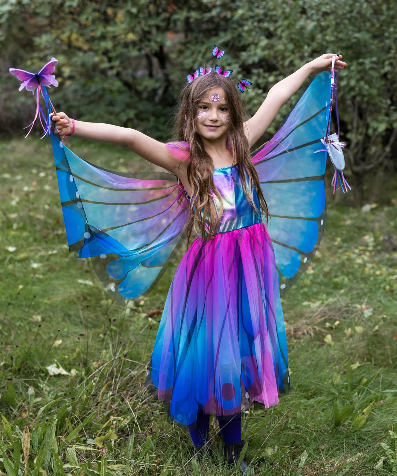 Blue Butterfly Twirl Dress With Wings