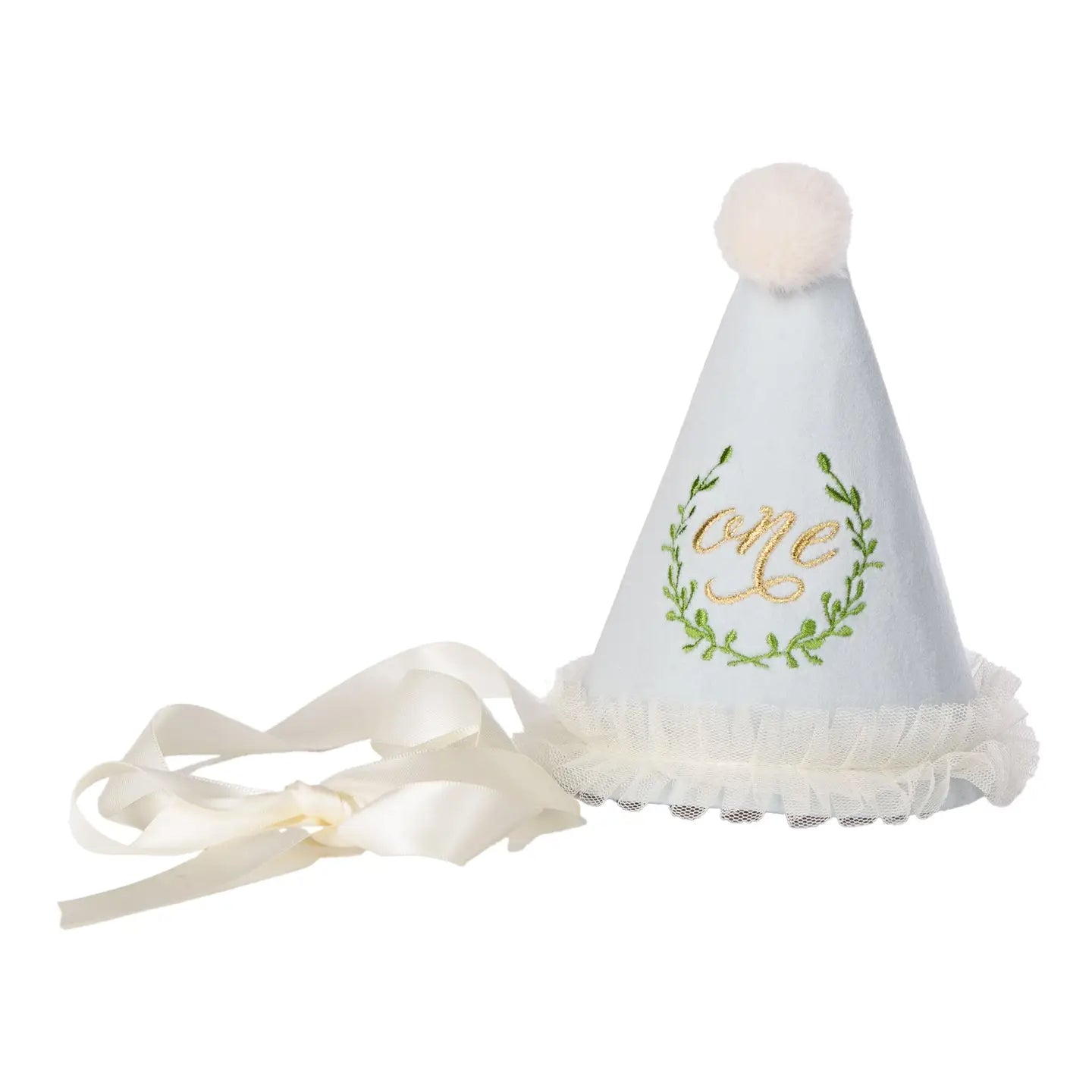 Over the Moon One Party Hat with Laurel Wreath Embroidery