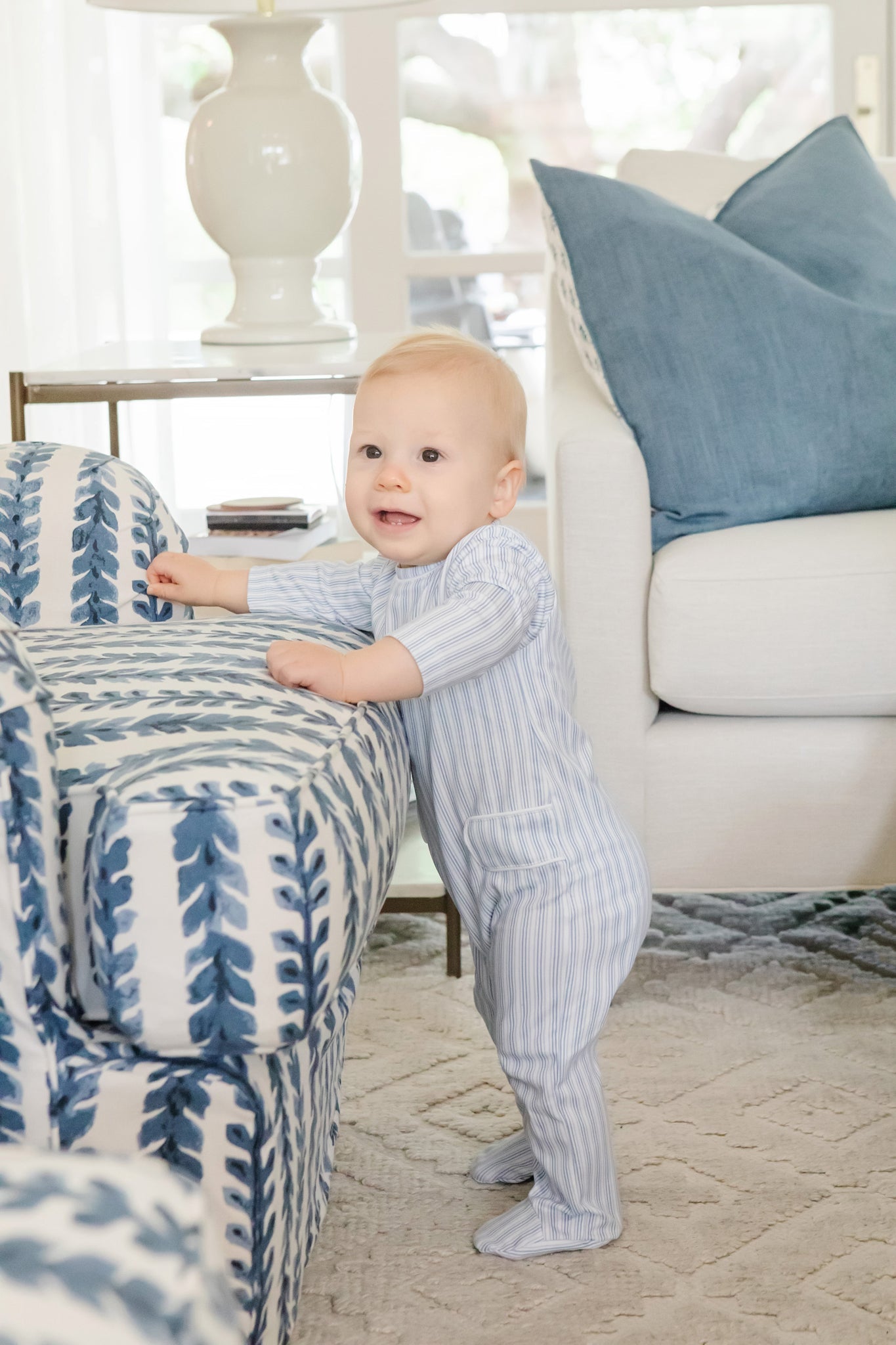 Lila and Hayes Preston Boys' Romper - Stripes in Blue