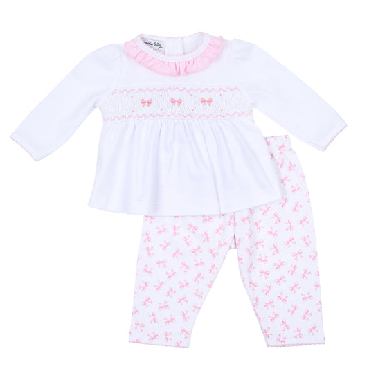 Magnolia Baby Baby Bows Smocked Printed Ruffle Pant Set