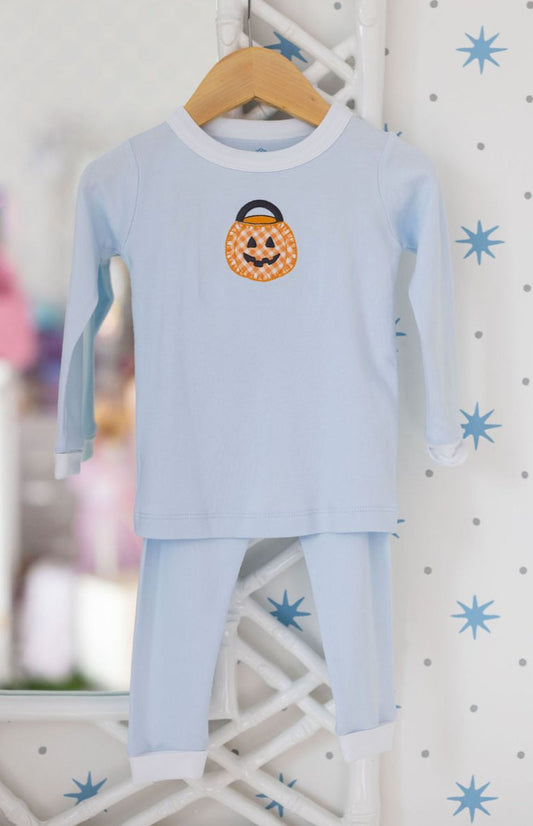 Magnolia Baby Trick or Treat Applique Long Pajamas - Light Blue