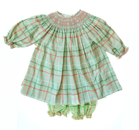 Ruth and Ralph Christmas Plaid Smocked Annabelle Bloomer Set