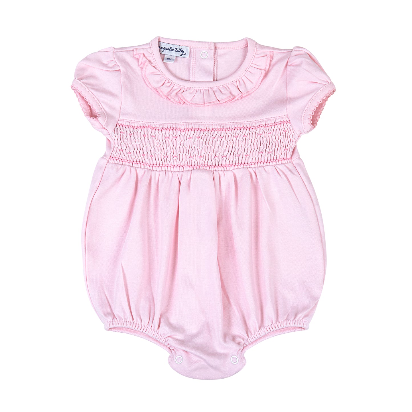 Magnolia Baby Pink Smocked Short Sleeve Girl Bubble