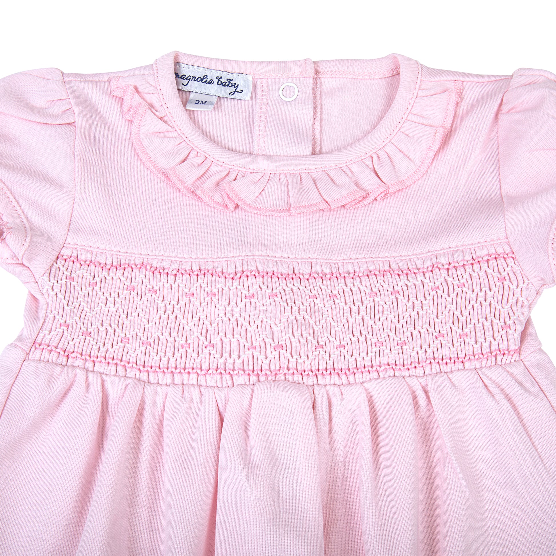 Magnolia Baby Pink Smocked Short Sleeve Girl Bubble