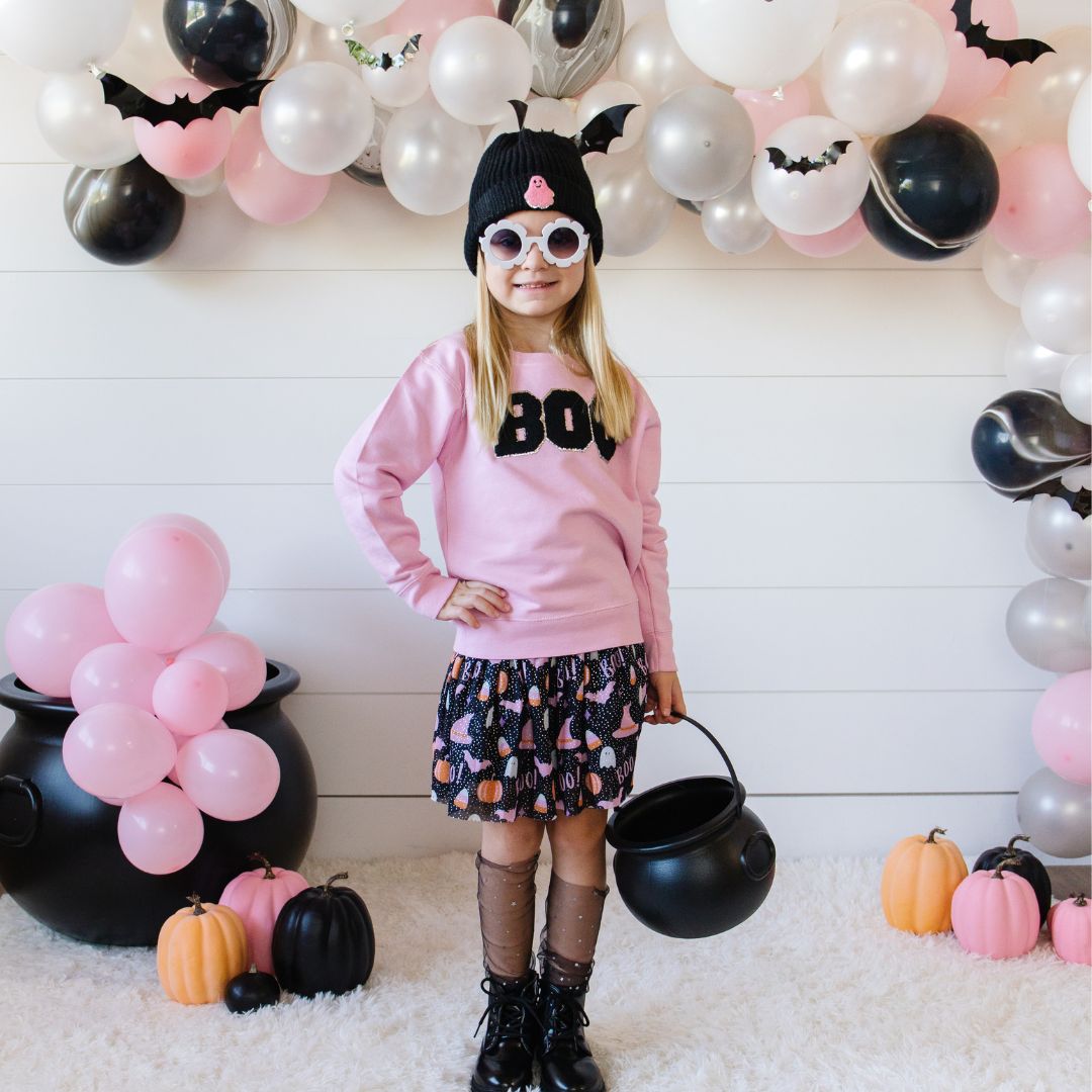 Sweet Wink Boo Patch Halloween Sweatshirt - Pink