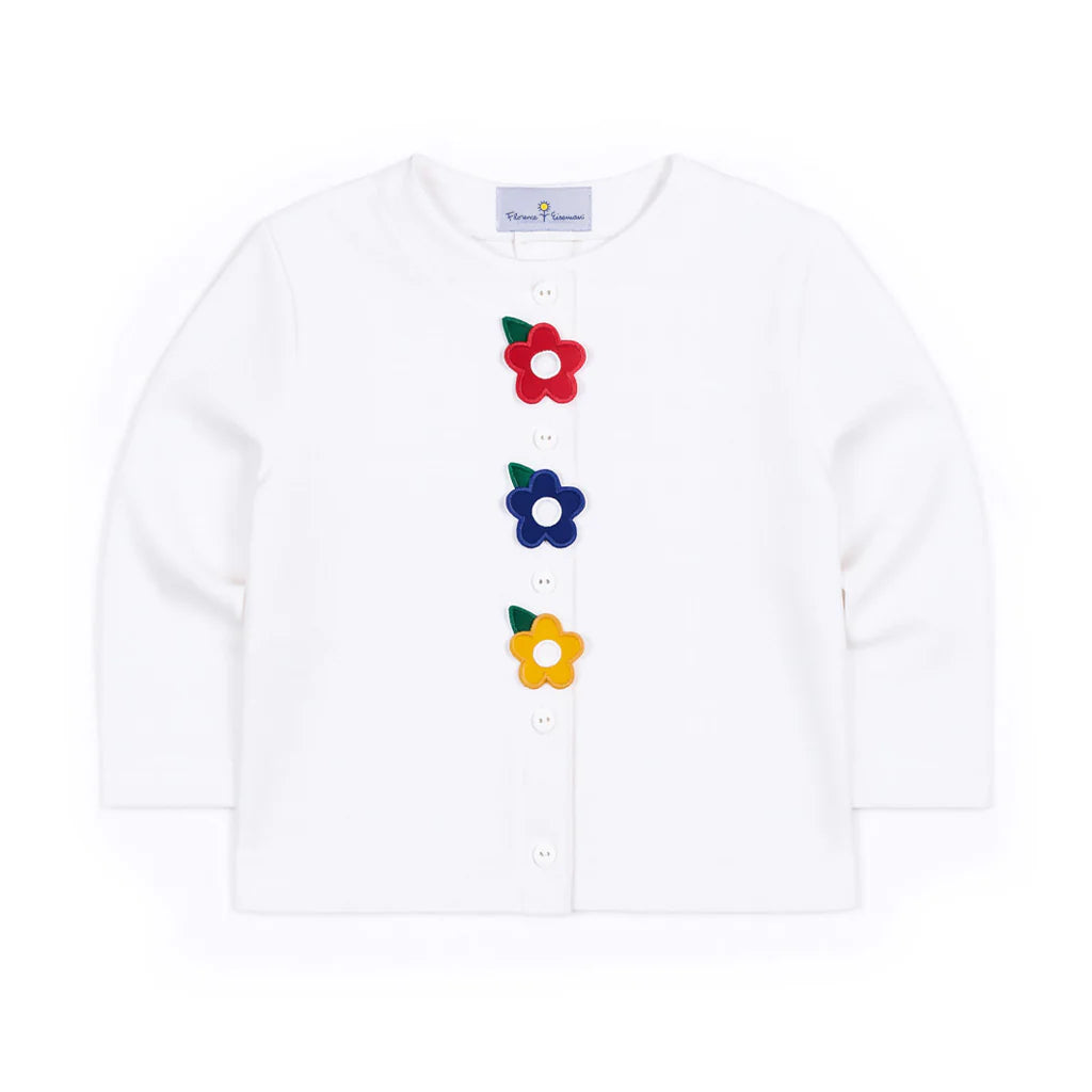 Florence Eiseman White Knit Cardigan With Flowers