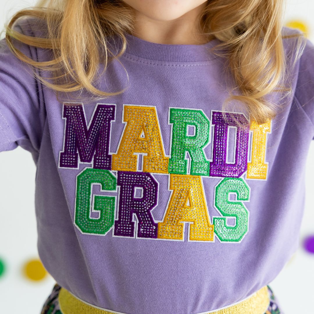 Mardi Gras Patch Short Sleeve T-Shirt - Lavender