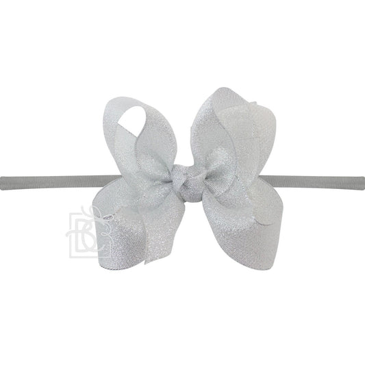 Beyond Creations Large Grosgrain Bow on Baby Headband - Silver