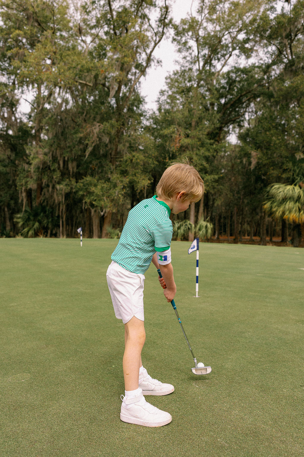 Kelly Green Thin Stripe Blade Polo