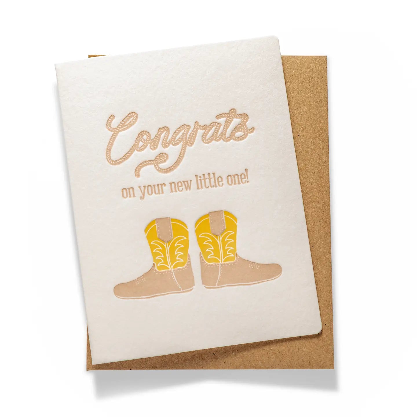 Letterpress Baby Boots Greeting Card 