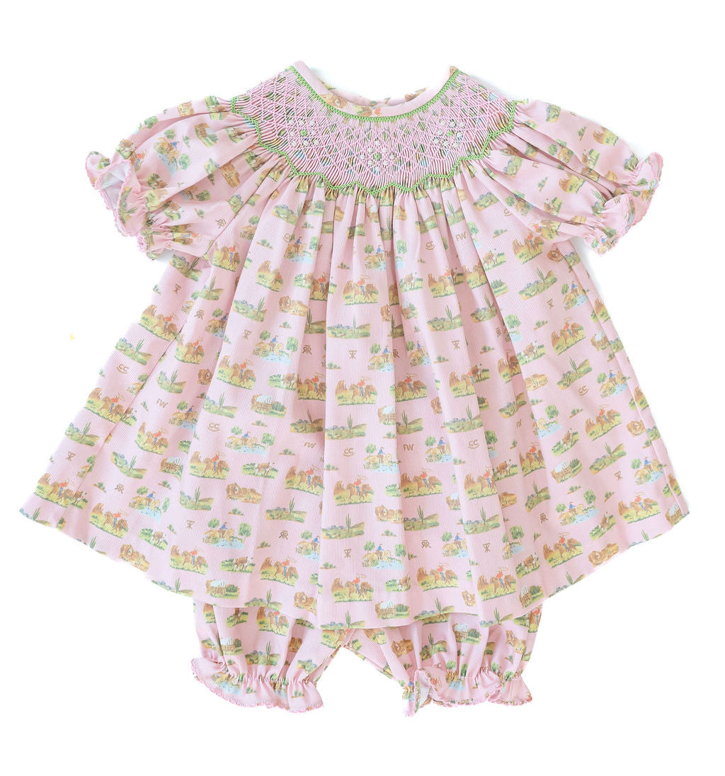 Ruth and Ralph Smocked Cowgirl Toile Annabelle Bloomer Set