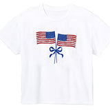 Azarhia Glitter American Flag Boxy Tee- White