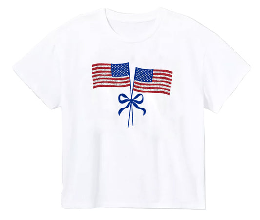 Azarhia Glitter American Flag Boxy Tee- White