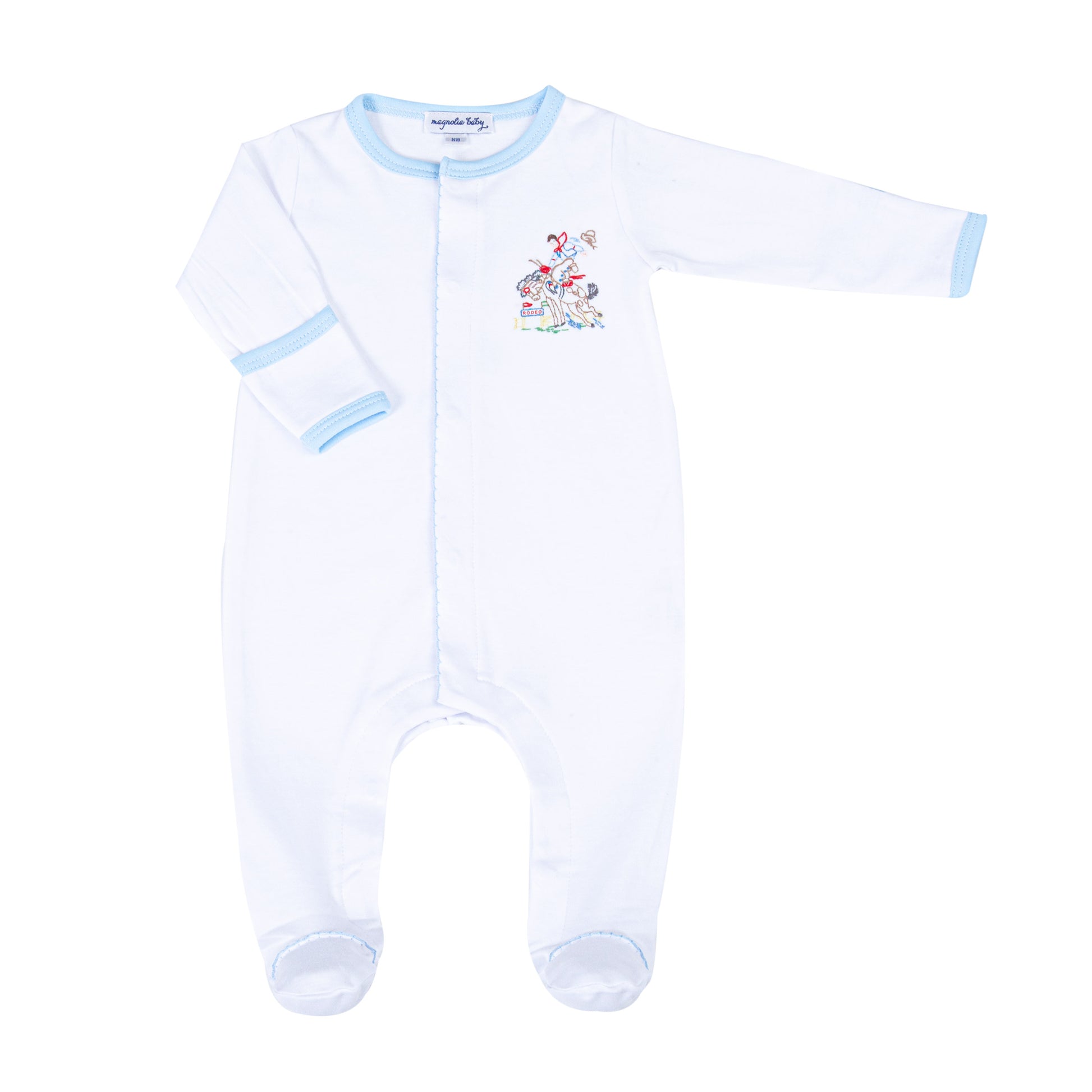 Magnolia Baby Vintage Rodeo Embroidered Footie- Blue