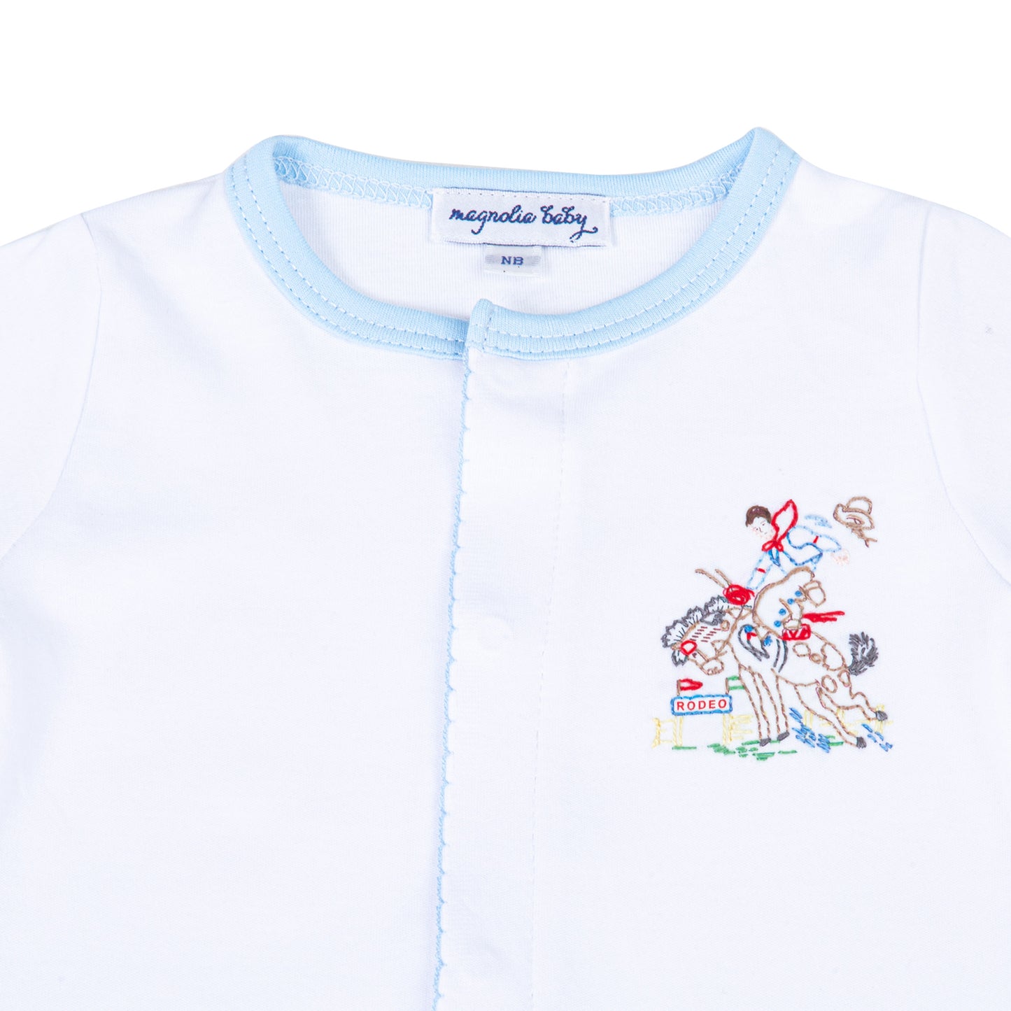 Magnolia Baby Vintage Rodeo Embroidered Footie- Blue