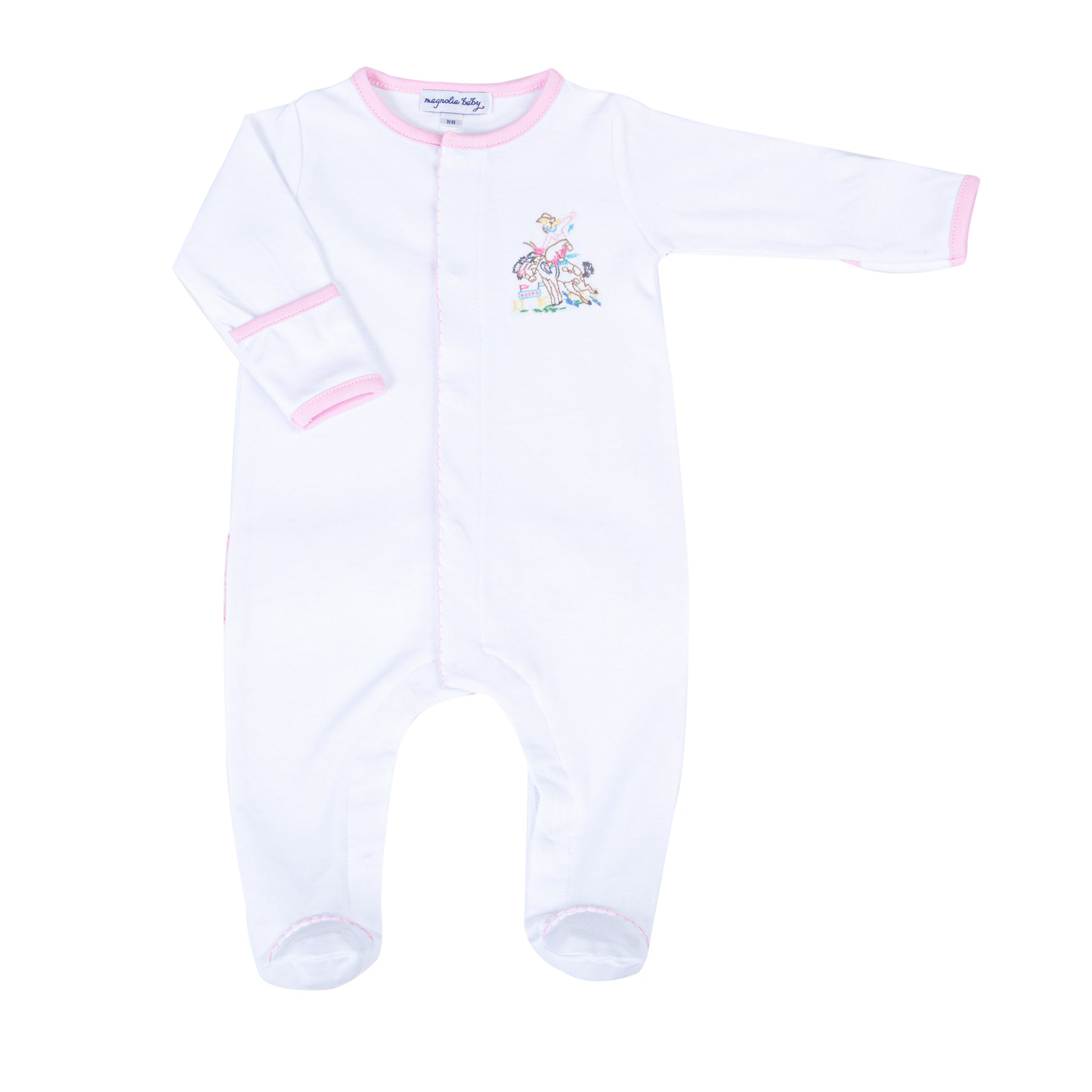 Magnolia Baby Vintage Rodeo Embroidered Ruffle Footie- Pink