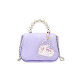 Zomi Gems Tiny Metal Pearl Charm Handle Handbag- Purple