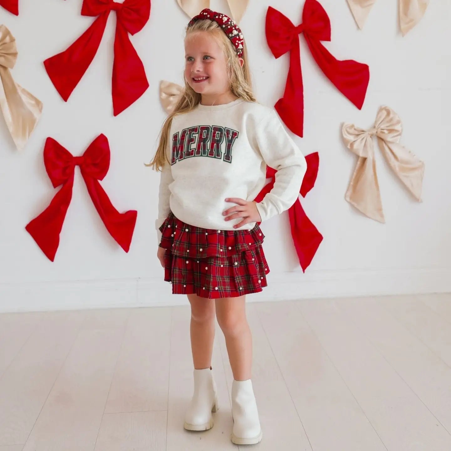Sweet Wink Christmas Tartan Pearl Skirt
