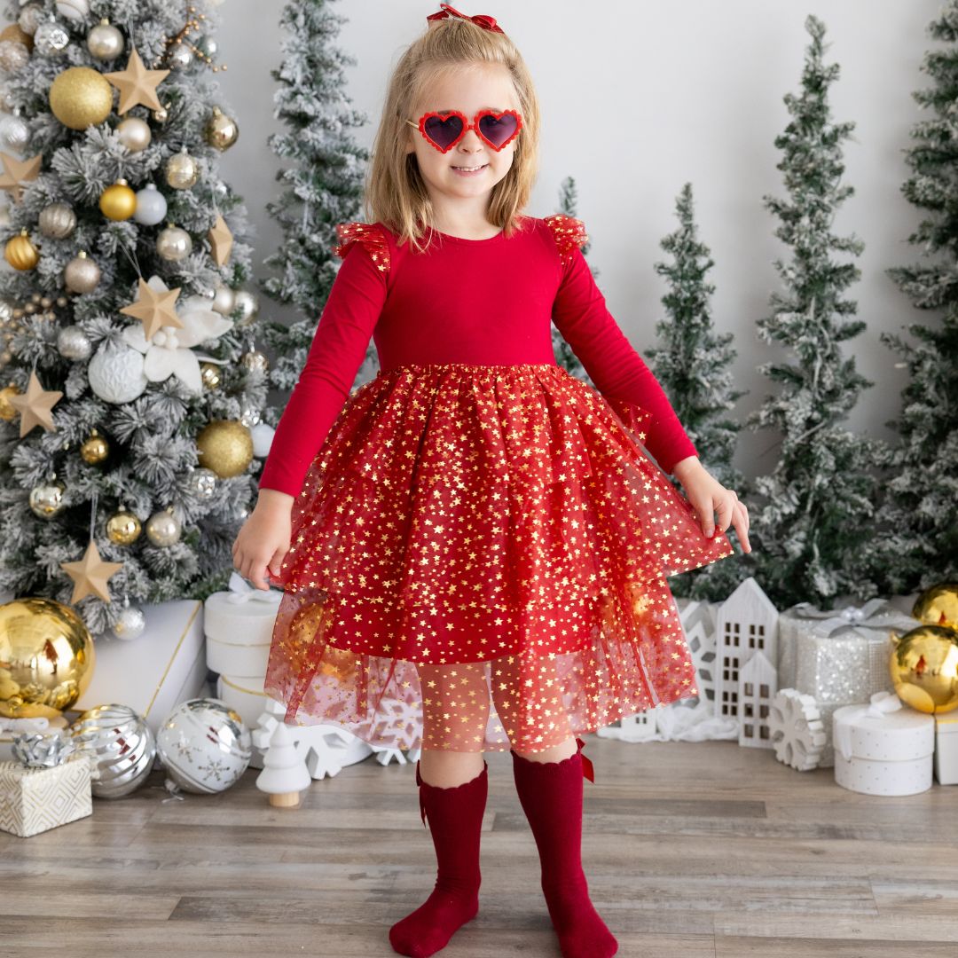 Sweet Wink Scarlett Shimmer Christmas Long Sleeve Tutu Dress