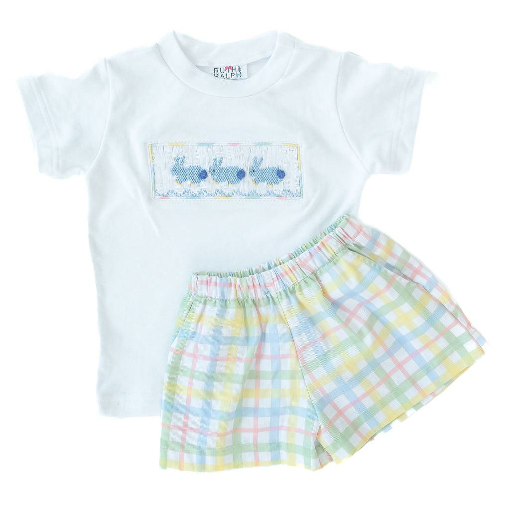 Ruth and Ralph Smocked Easter Bunnies Beau T-Shirt/Shorts Set