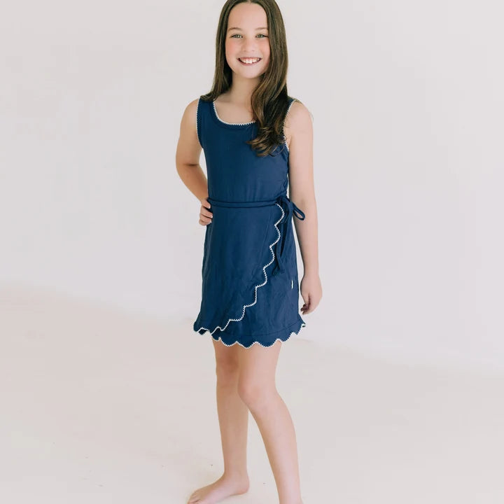 Landon James Gameday Scalloped Dress- Navy 