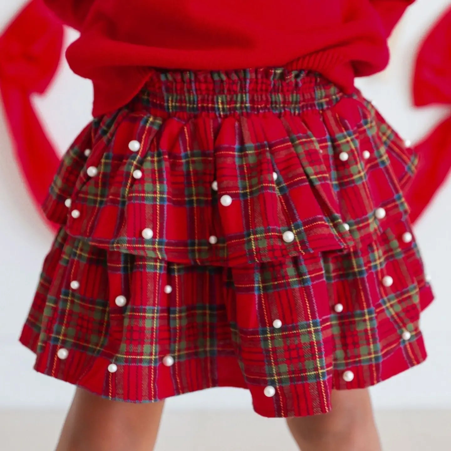 Sweet Wink Christmas Tartan Pearl Skirt
