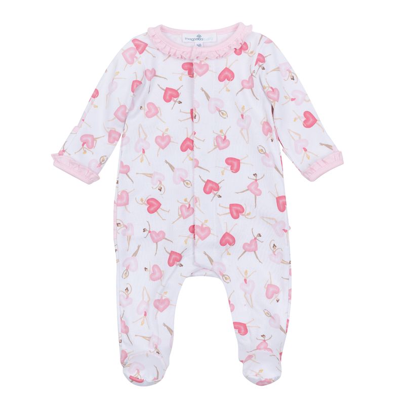 Magnolia Baby Dancing Hearts Ruffle Footie- Pink