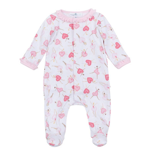 Magnolia Baby Dancing Hearts Ruffle Footie- Pink