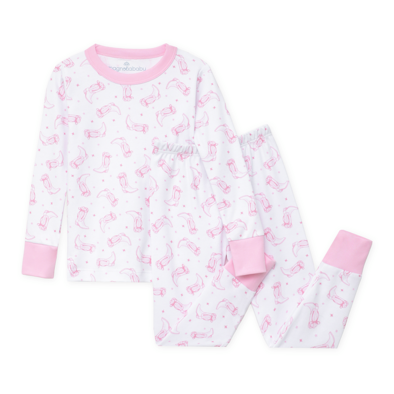 Magnolia Baby Darling Cowboy Boots Long Pajamas- Pink