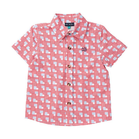 Prodoh Short Sleeve Button Down Shirt - American Flag Plaid