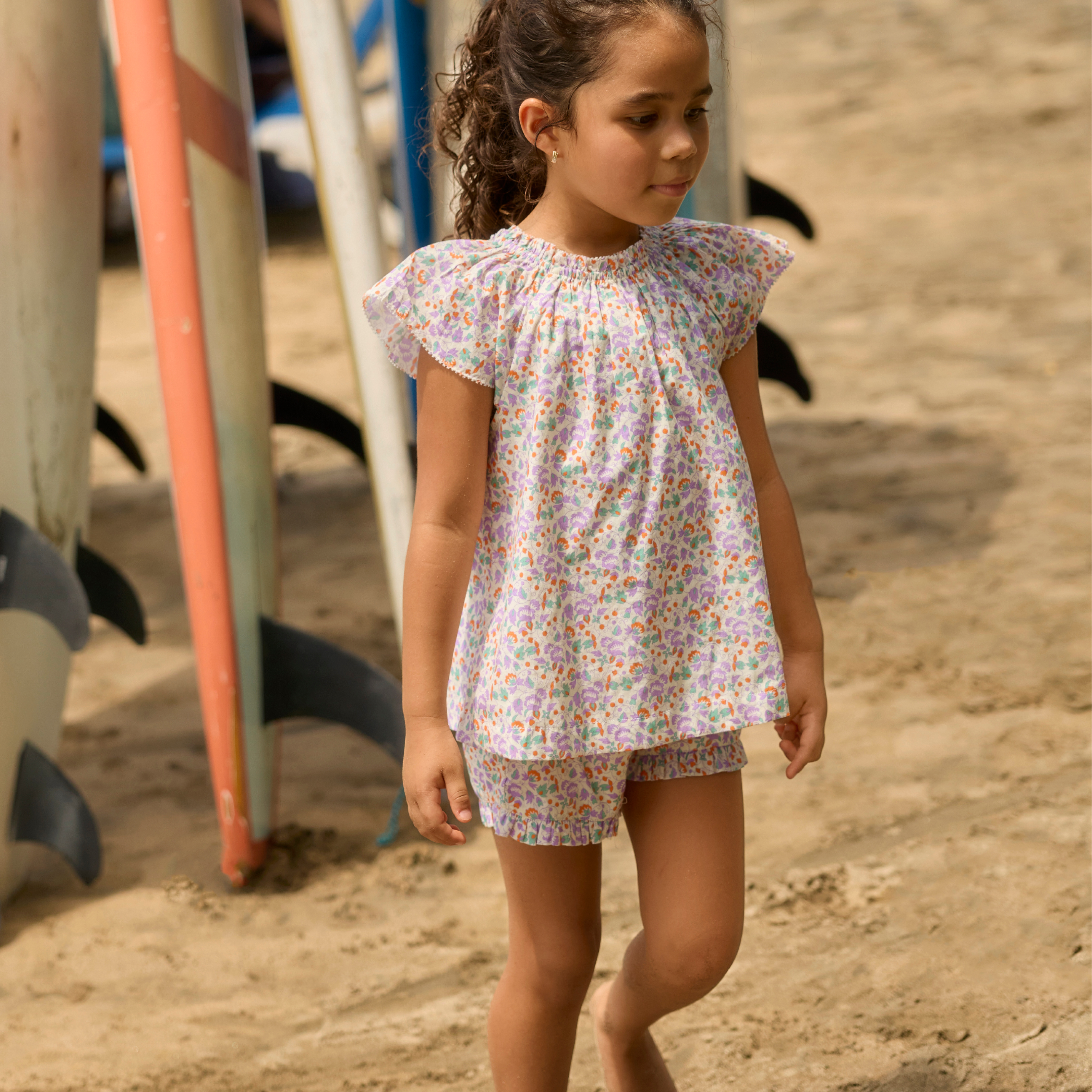 Minnow Girls Orchid Floral Flutter Sleeve Tank Set
