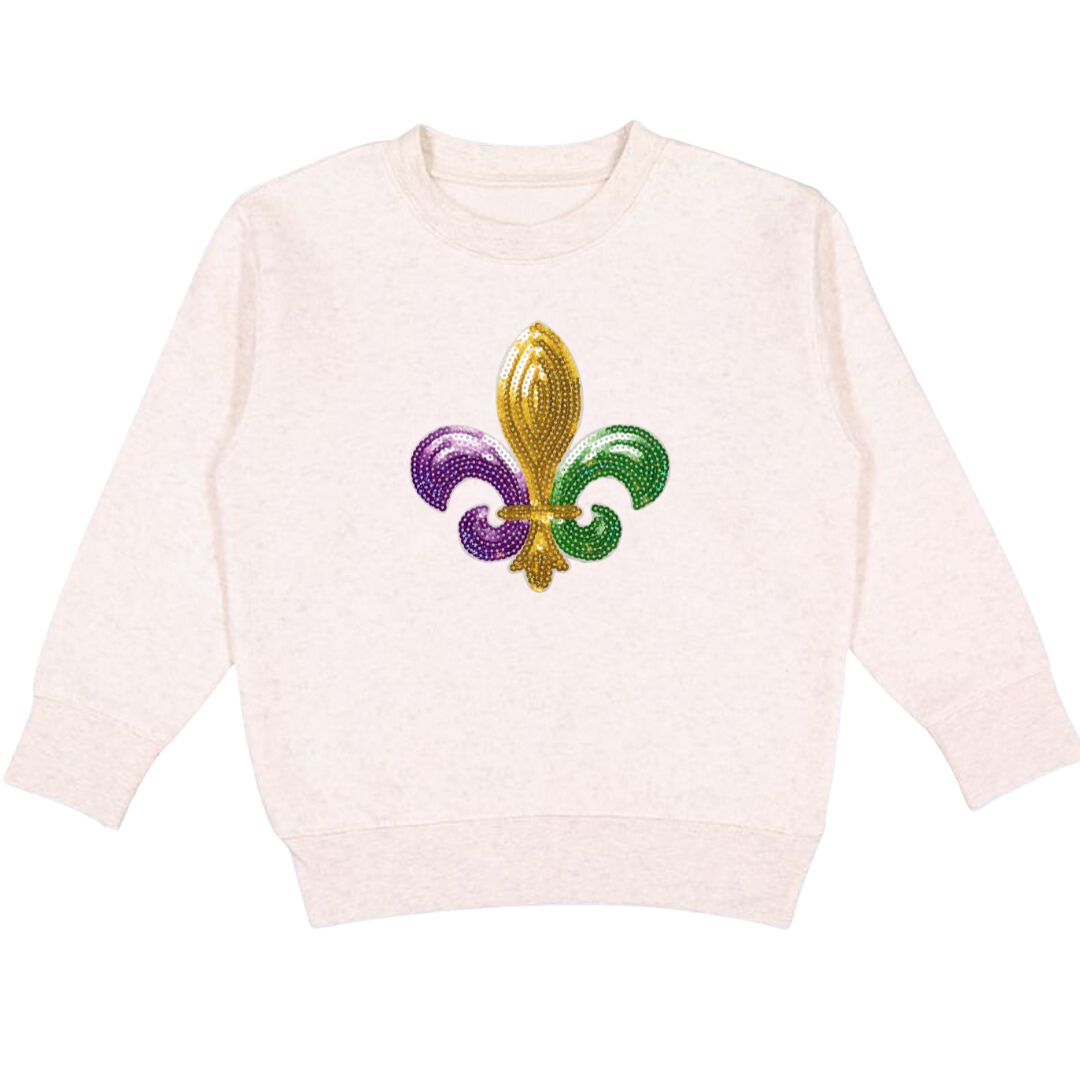 Sweet Wink Mardi Gras Fleur De Lis Patch Sweatshirt - Natural