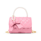 Zomi Gems Quilted Pearl Handle Bow Ribbon Purse- Pink