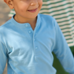 Minnow Boys Pura Blue Half Button Shirt With Mandarin Collar