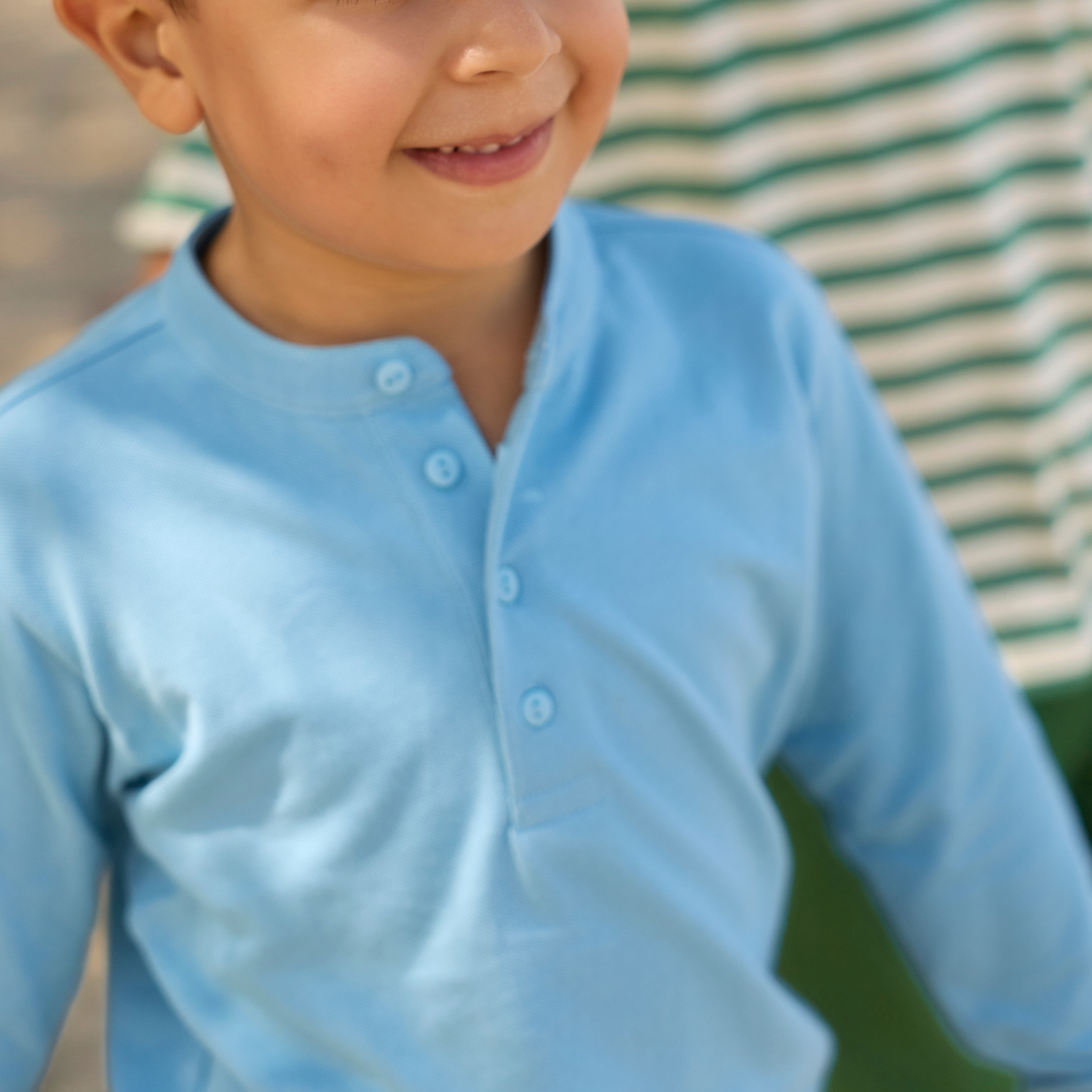 Minnow Boys Pura Blue Half Button Shirt With Mandarin Collar