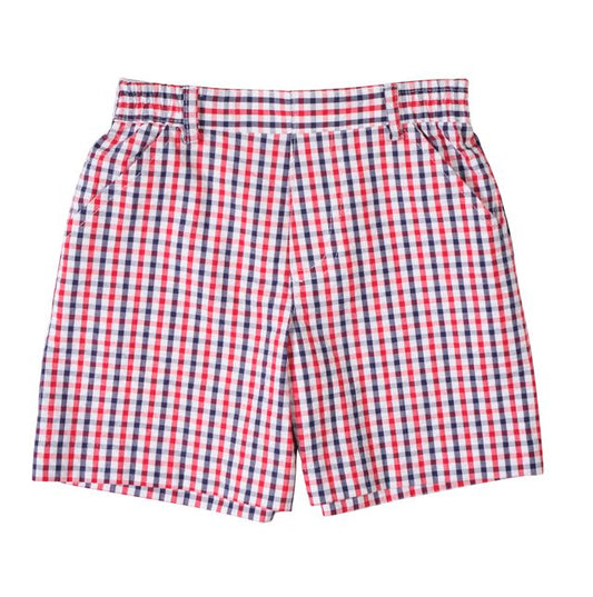 Plaid Seersucker Fake Fly Shorts
