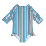 Minnow Girls Isla Blue Stripe Quarter Sleeve Rashguard One Piece