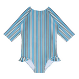 Minnow Girls Isla Blue Stripe Quarter Sleeve Rashguard One Piece