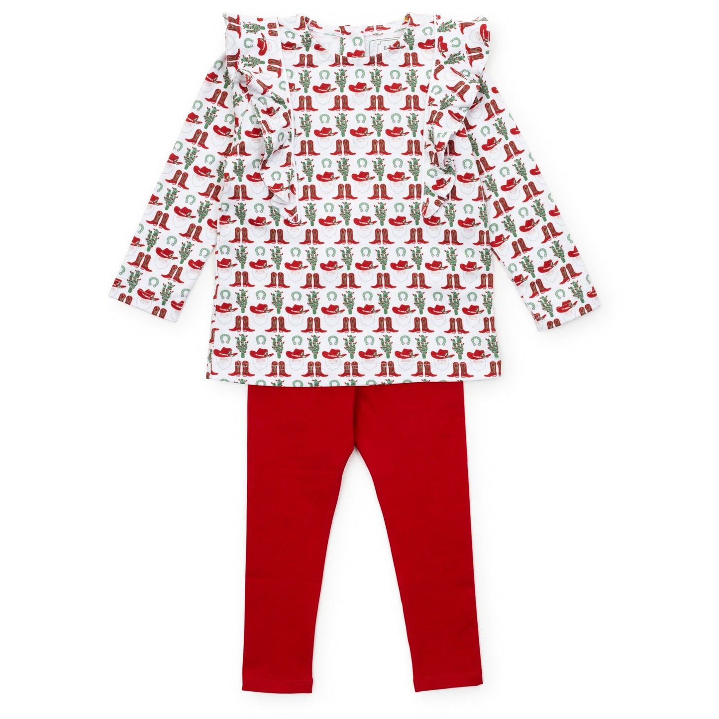 Lila and Hayes Olive Set Girls' Legging Set - Cowboy Christmas