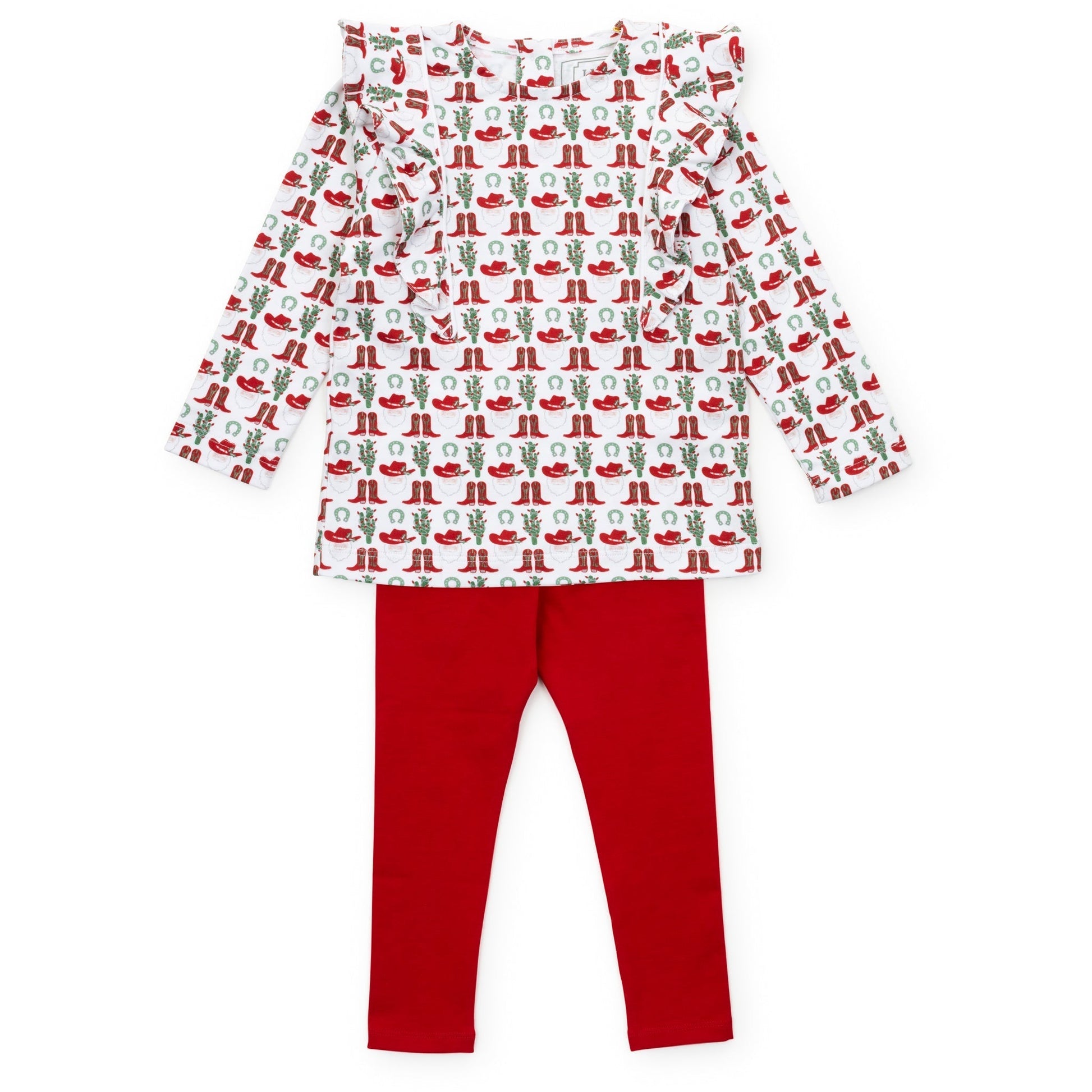 Lila and Hayes Olive Set Girls' Legging Set - Cowboy Christmas