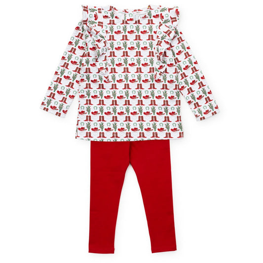 Lila and Hayes Olive Set Girls' Legging Set - Cowboy Christmas