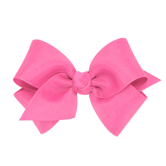 Small Grosgrain Hair Bow with Center Knot - Hot Pink